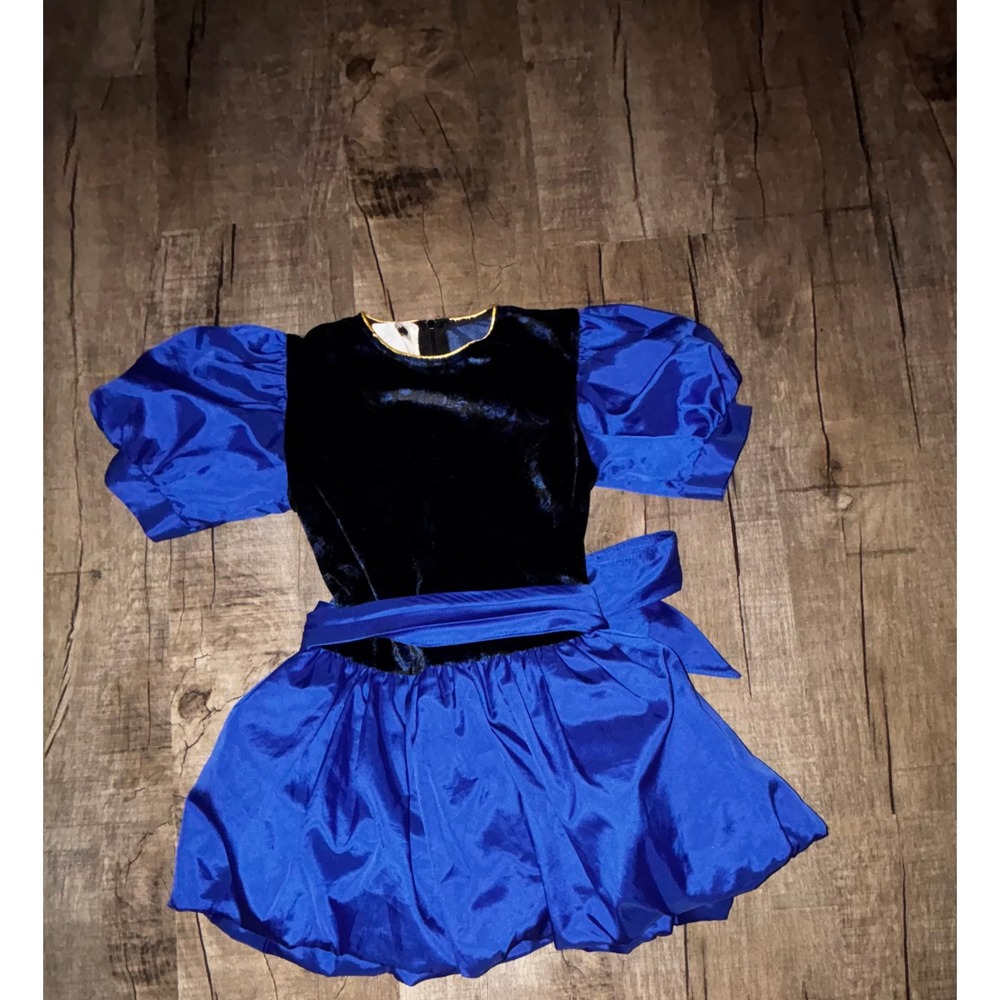 Pretty as a Picture Vintage Girls Blue Velvet Taffeta Bubble Hem Party Dress 5